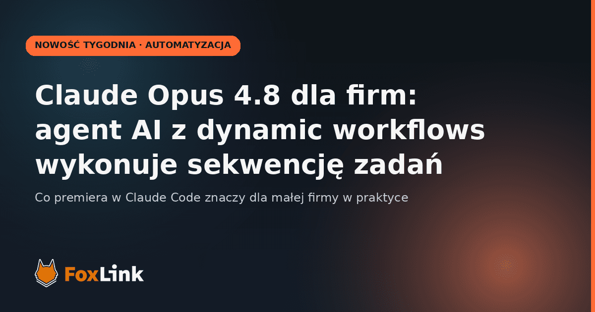 Claude Opus 4.8 dla firm — agent AI z dynamic workflows wykonuje sekwencję zadań w środowisku Claude Code