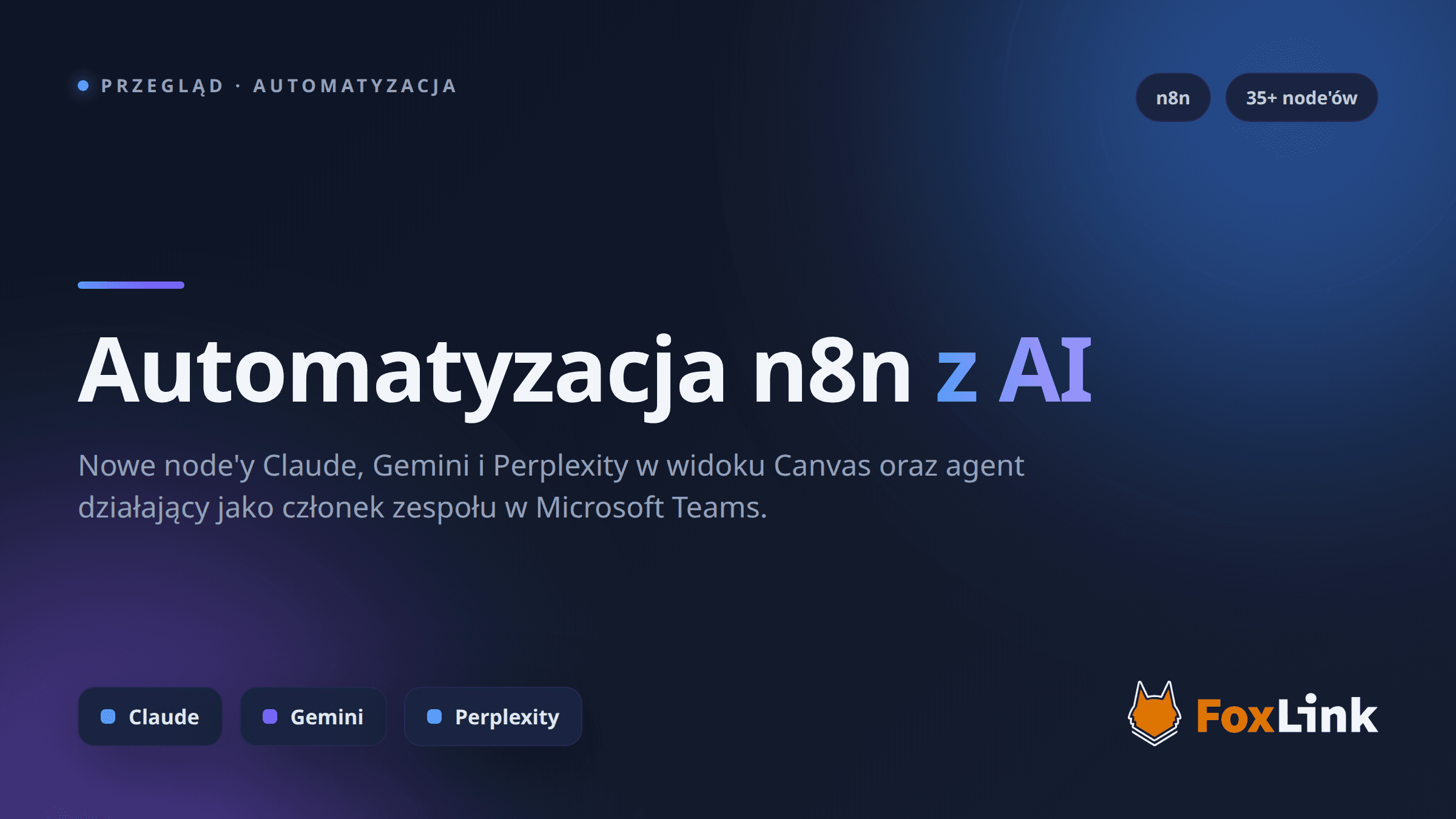 Automatyzacja n8n z AI — panel Canvas z nowymi node'ami Claude, Gemini i agentem w Microsoft Teams