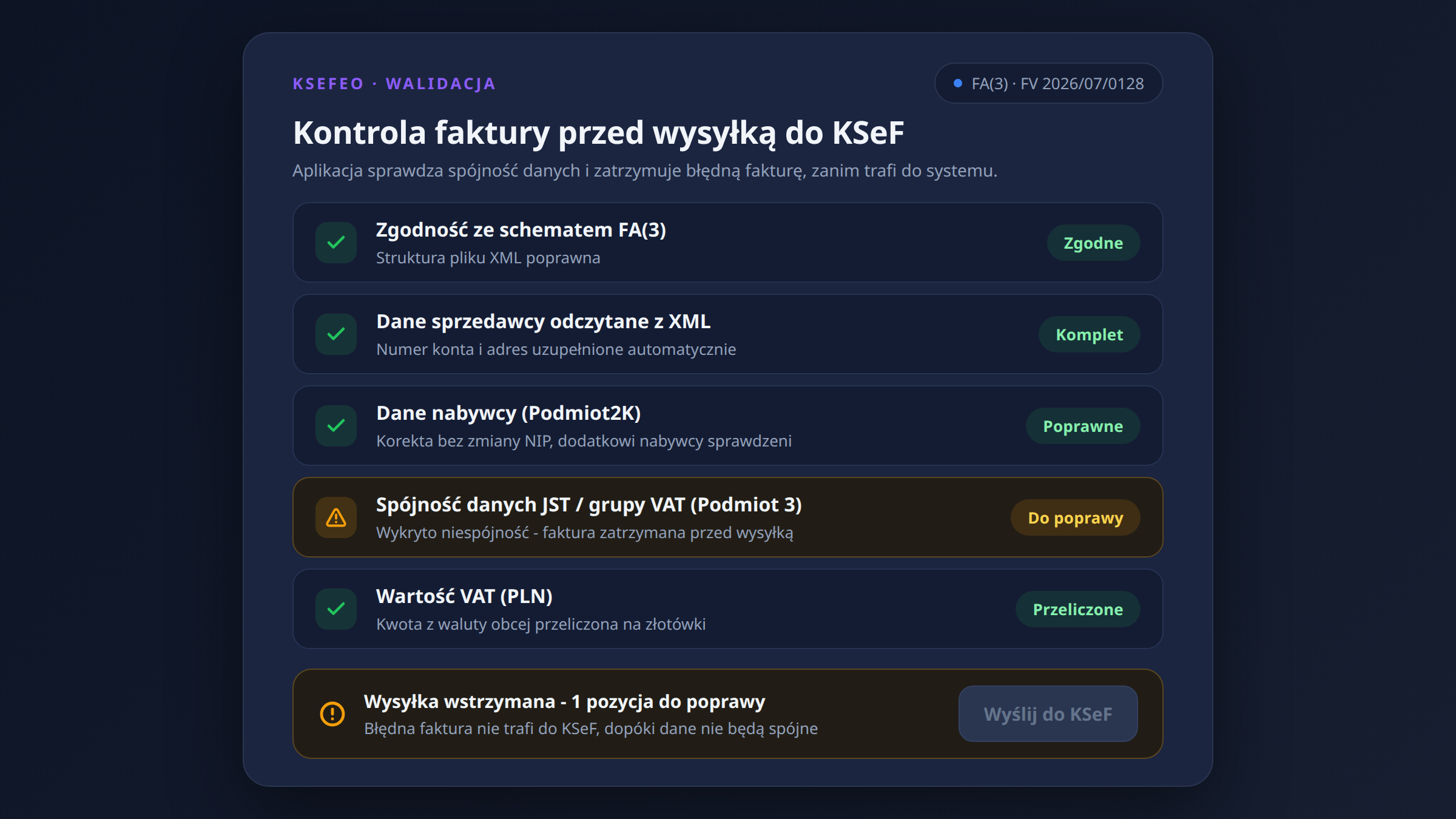 Walidacja faktur w KSeFEO przed wysyłką do KSeF